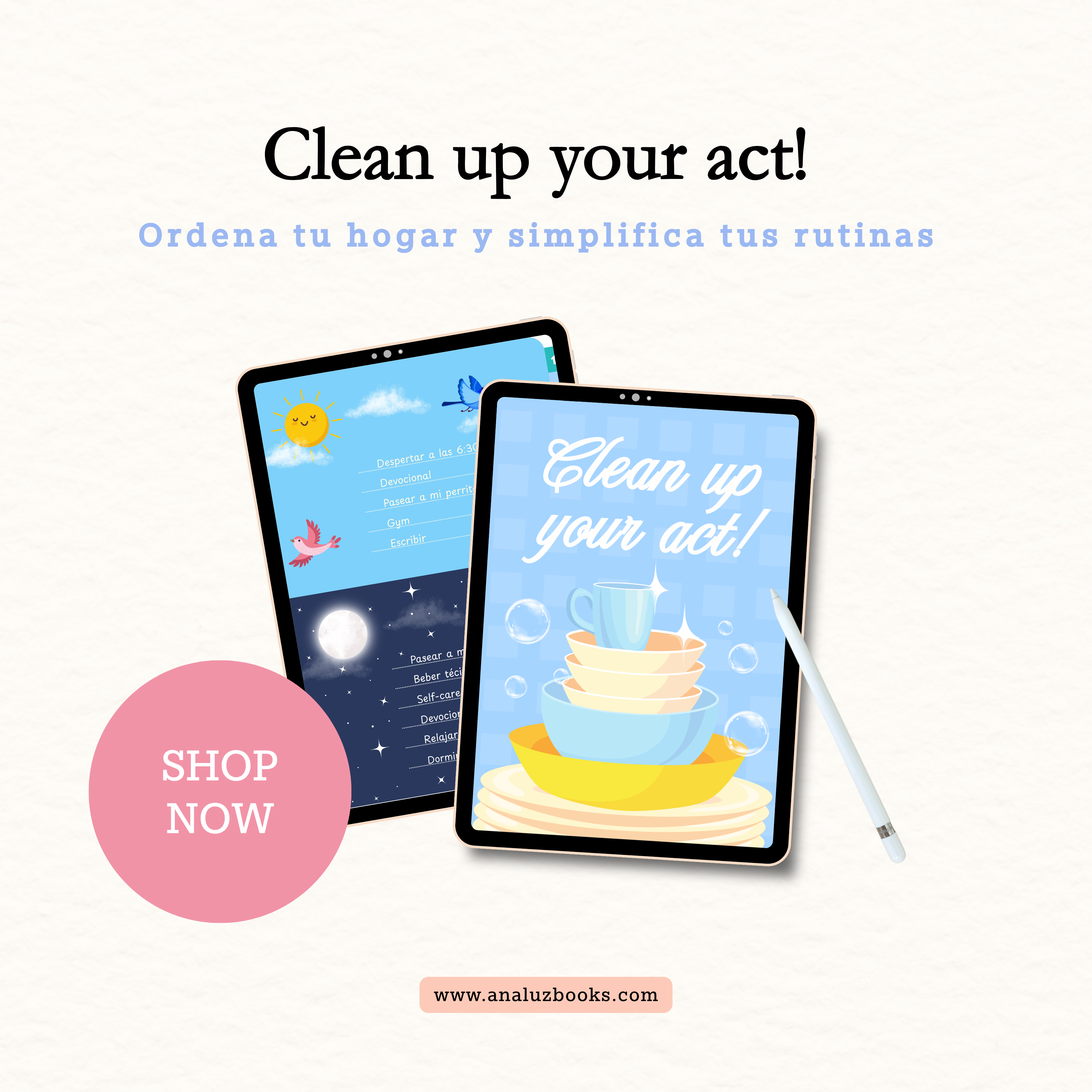 Clean Up Your Act – Planner Digital de Limpieza y Seguimiento de Tareas | Journal de Organización del Hogar (70 Páginas)