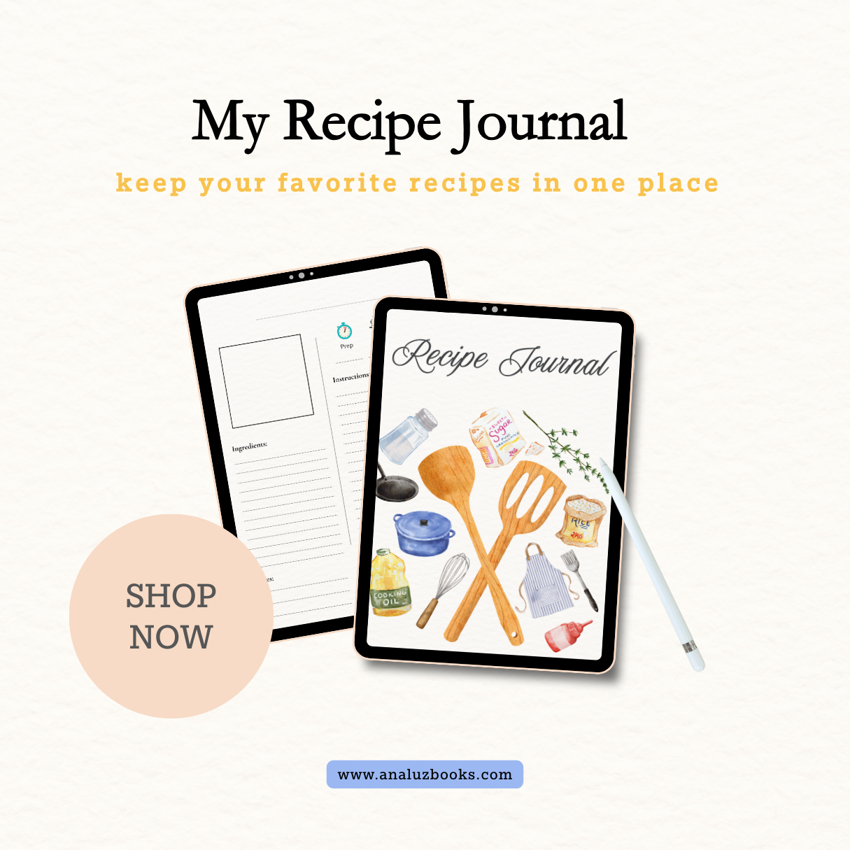 my digital recipe book | hyperlinked recipe journal for goodnotes & notability